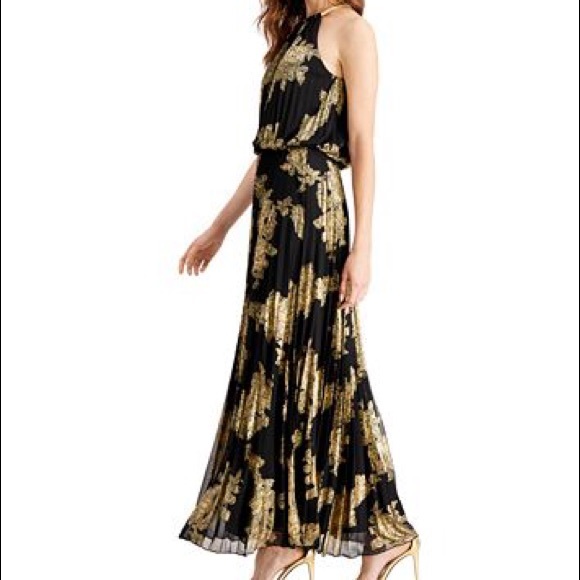 MSK • Metallic-Print Pleated Blouson Gown • 10 - Picture 3 of 5